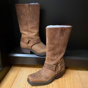 Nordstrom BP brown and brass western motorcycle buckle boot, women’s size 5.5